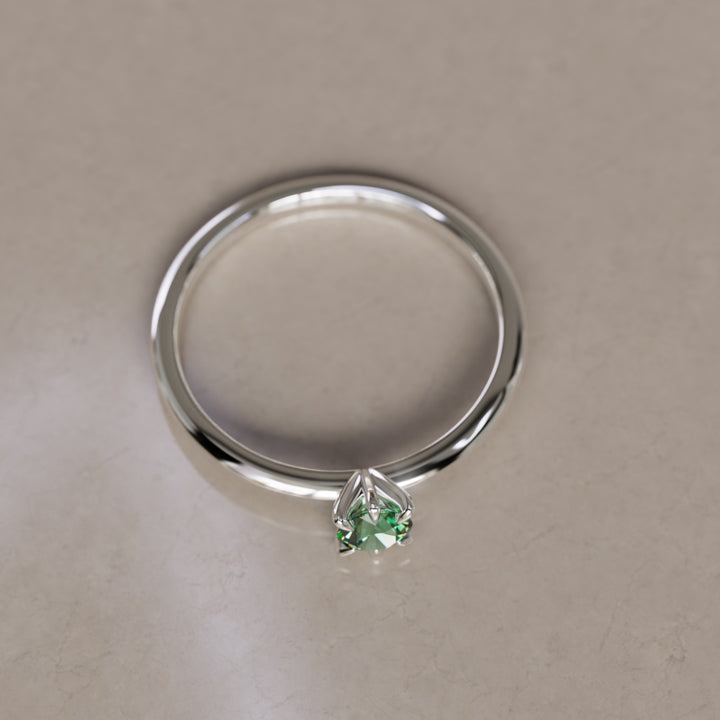 Boreal Green Sapphire Solitaire Dainty Modern Unique Engagement Ring or Promise Ring By Valley Rose