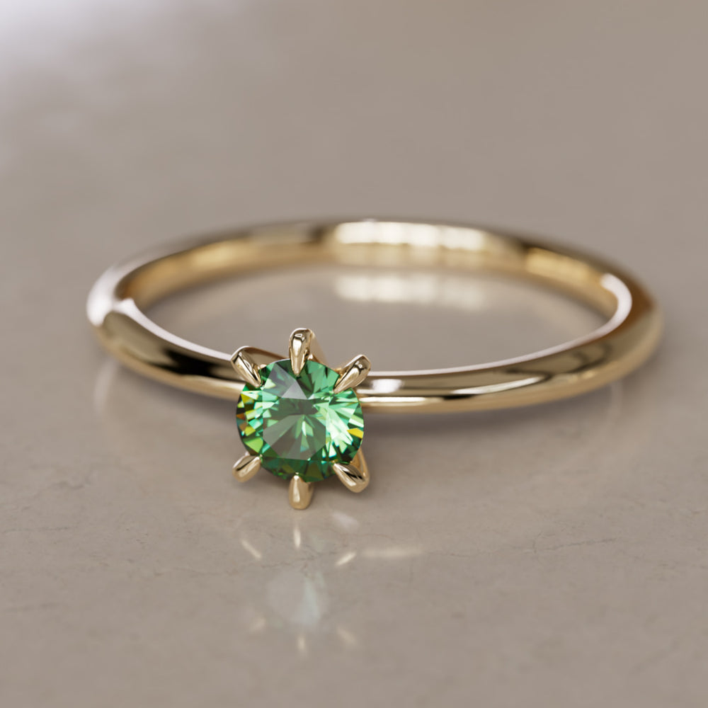 Boreal Green Sapphire Solitaire Dainty Modern Unique Engagement Ring or Promise Ring By Valley Rose