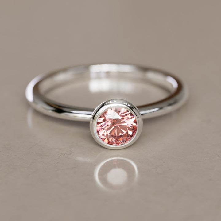 Cosette Dainty Pink Lab Grown Diamond Modern Unique Bezel Engagement Ring