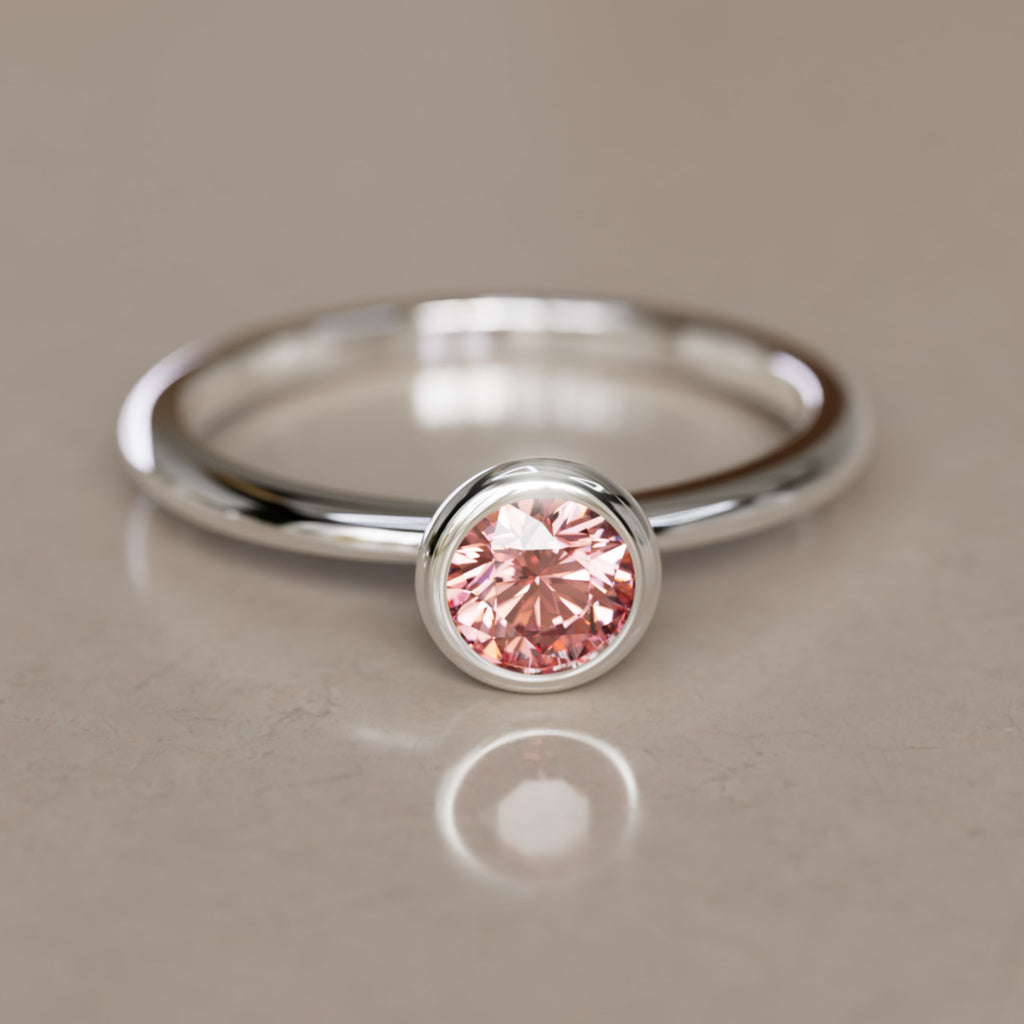 Cosette Dainty Pink Lab Grown Diamond Modern Unique Bezel Engagement Ring
