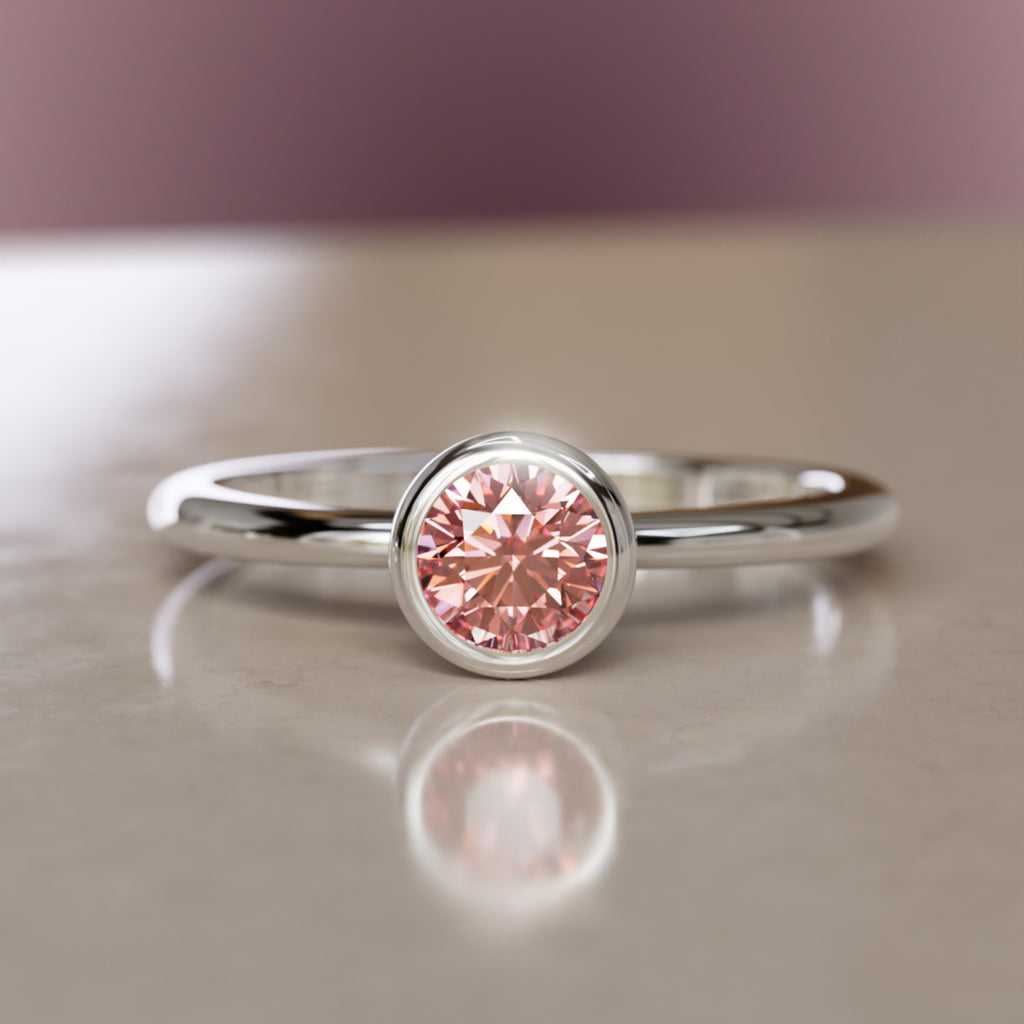 Cosette Dainty Pink Lab Grown Diamond Modern Unique Bezel Engagement Ring