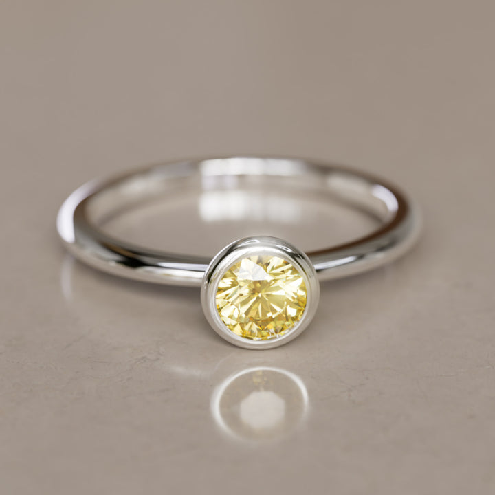 Cosette Dainty Yellow Lab Grown Diamond Modern Unique Bezel Engagement Ring