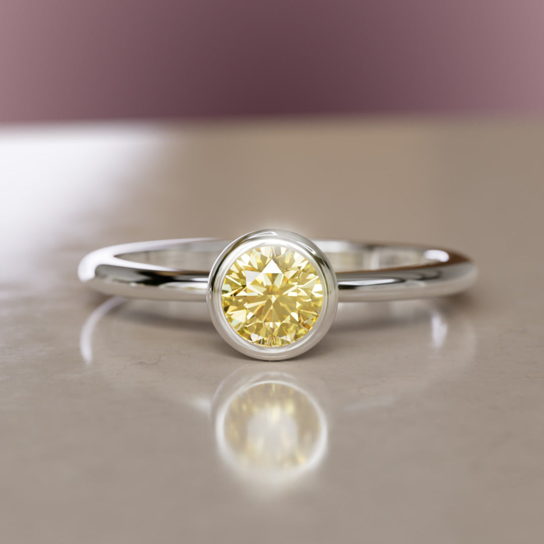 Cosette Dainty Yellow Lab Grown Diamond Modern Unique Bezel Engagement Ring