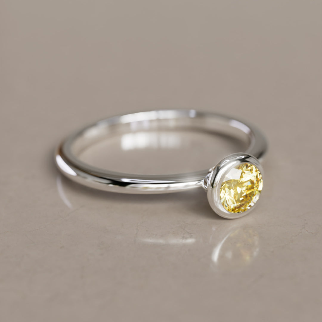 Cosette Dainty Yellow Lab Grown Diamond Modern Unique Bezel Engagement Ring