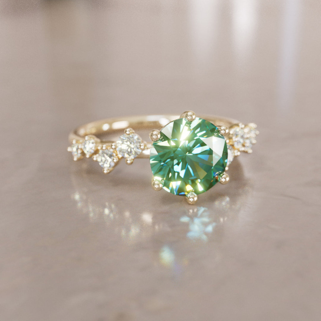 Celestial engagement ring Nature Inspired with Pear Green Sapphire By Valley Rose