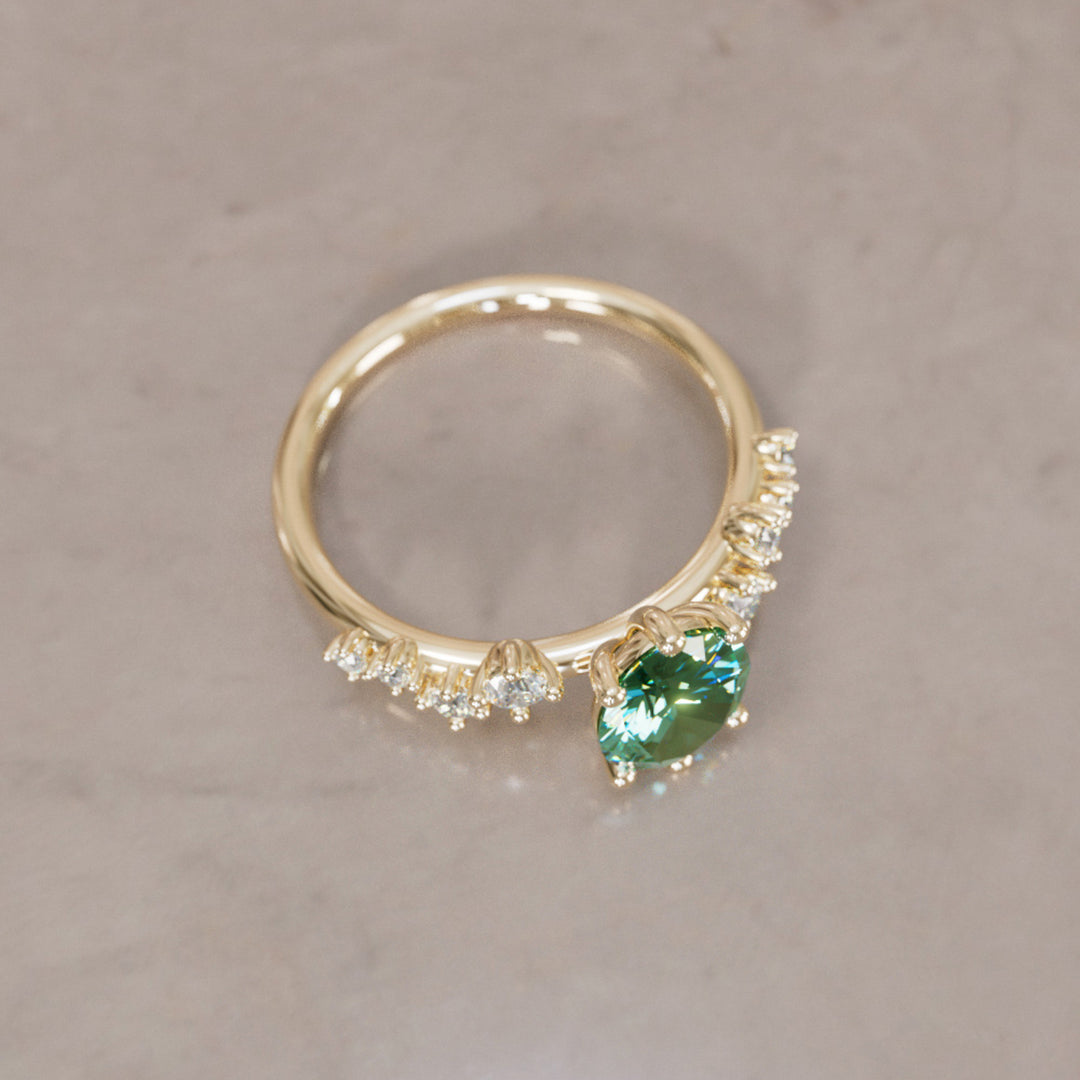 Celestial engagement ring Nature Inspired with Pear Green Sapphire By Valley Rose