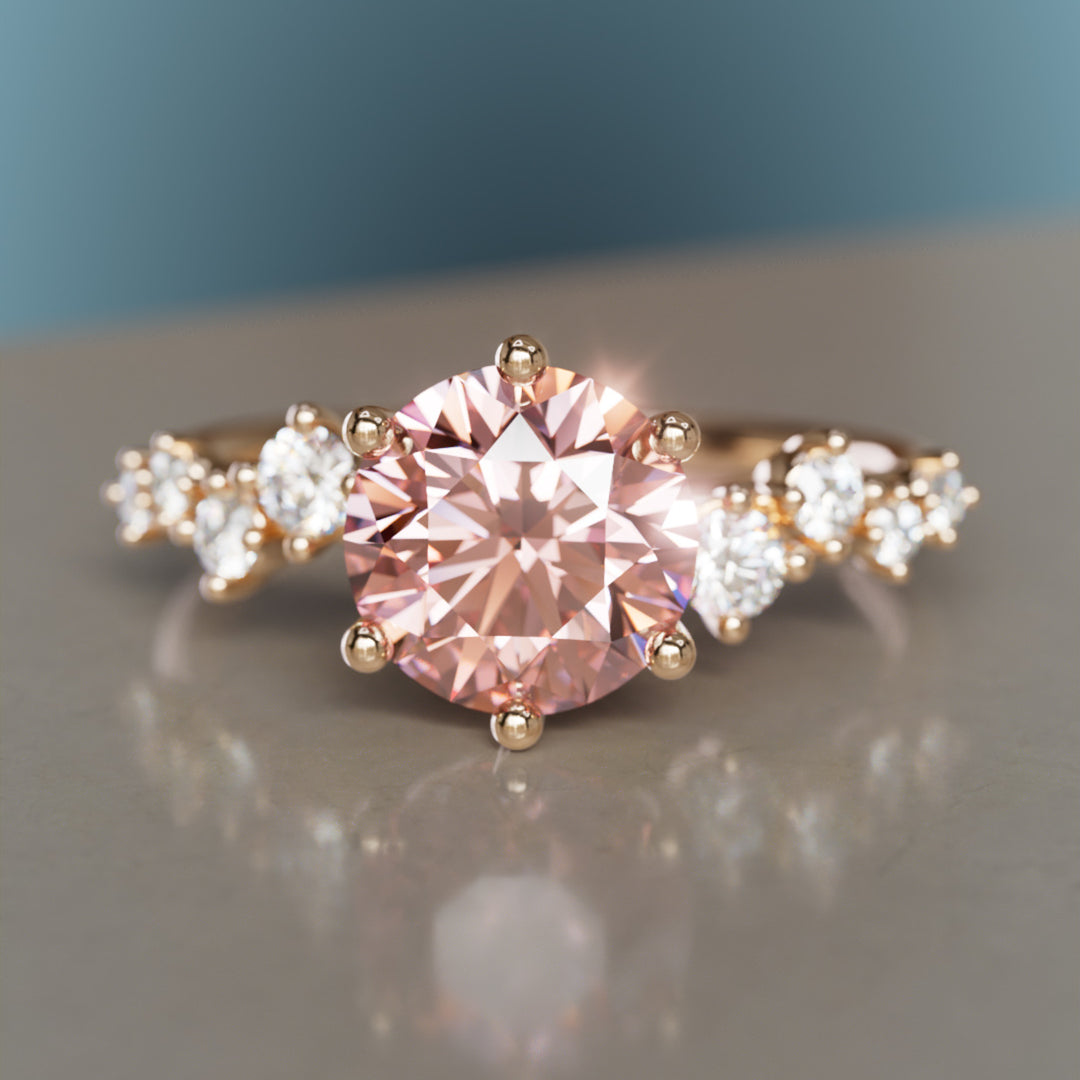 Briar Round Pink Lab Diamond Engagement Flower Ring Nature Inspired (Setting Only)
