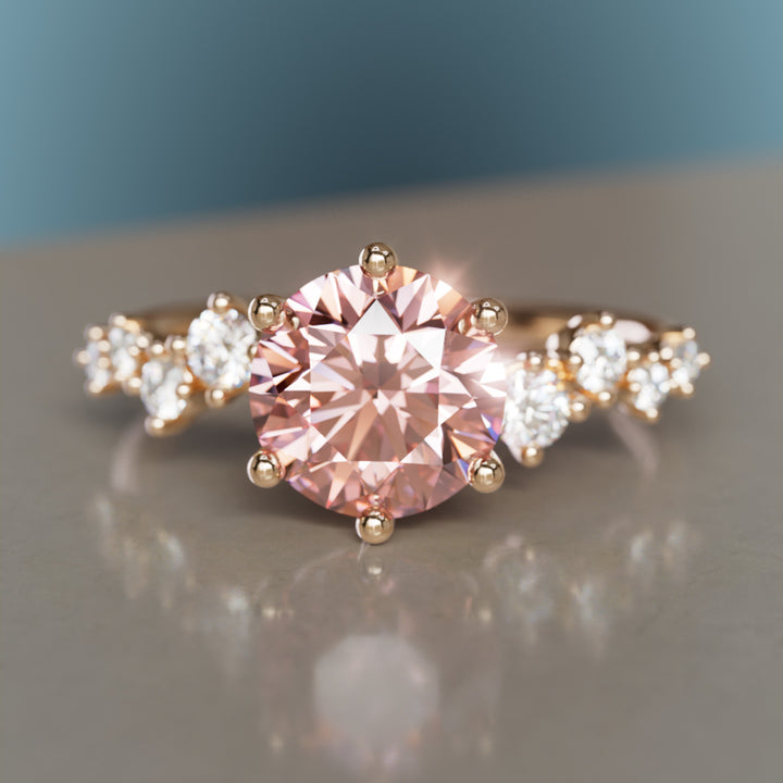 Briar Round Pink Lab Diamond Engagement Flower Ring Nature Inspired (Setting Only)