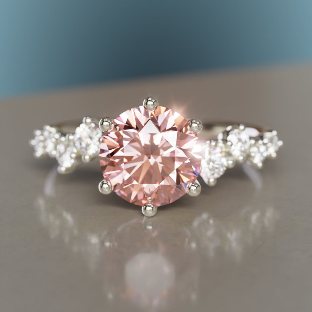 Briar Round Pink Lab Diamond Engagement Flower Ring Nature Inspired (Setting Only)