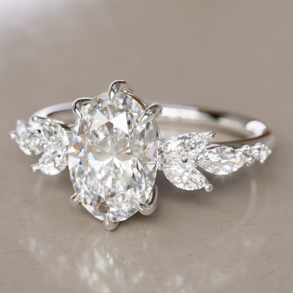 Flower Engagement Ring Nature Inspired with Oval Cut Diamond By Valley Rose