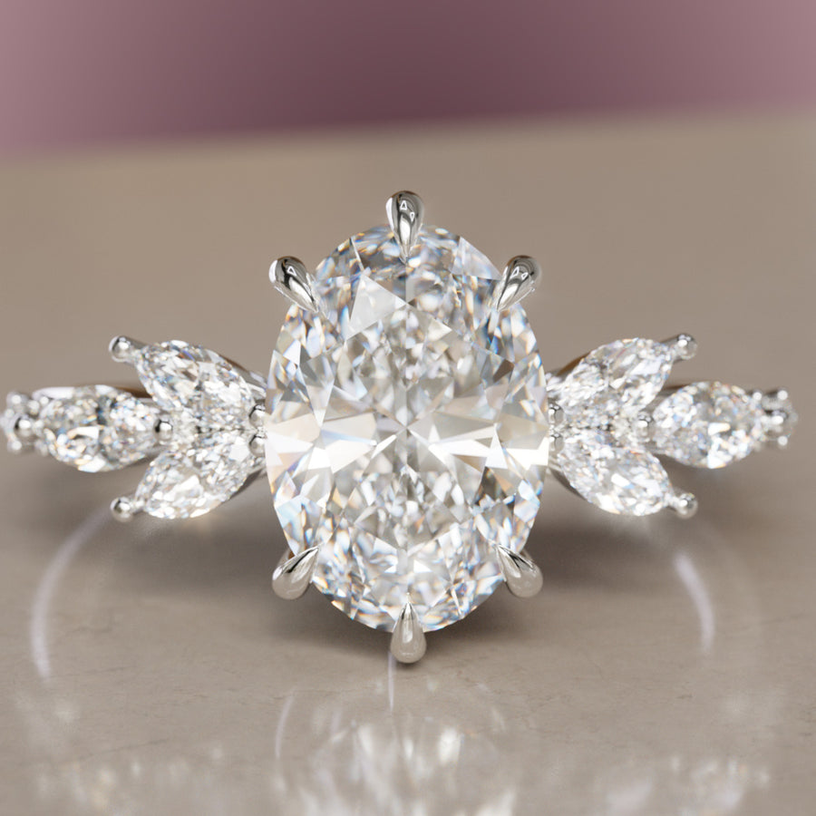 Flower Engagement Ring Nature Inspired with Oval Cut Diamond By Valley Rose