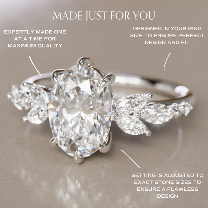 Calla Oval Lab Diamond Engagement Flower Ring Nature Inspired By Valley Rose