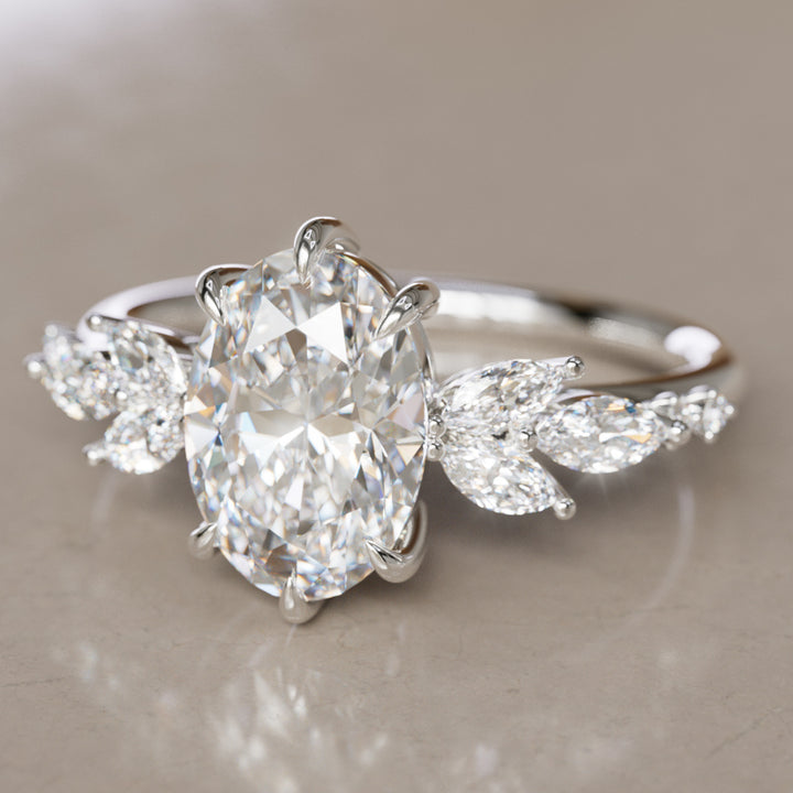 Calla Oval Lab Diamond Engagement Flower Ring Nature Inspired By Valley Rose