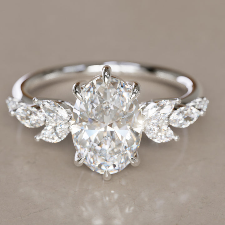 Calla Oval Lab Diamond Engagement Flower Ring Nature Inspired By Valley Rose