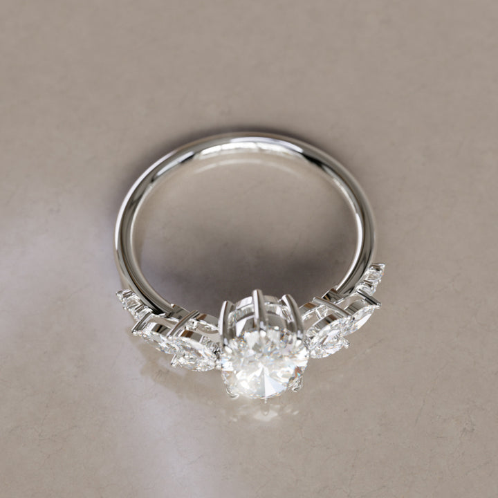 Calla Oval Lab Diamond Engagement Flower Ring Nature Inspired By Valley Rose