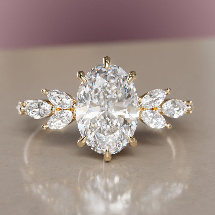 Calla Oval Lab Diamond Engagement Flower Ring Nature Inspired By Valley Rose