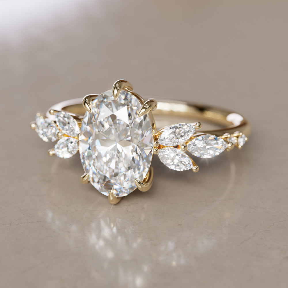 Calla Oval Lab Diamond Engagement Flower Ring Nature Inspired By Valley Rose