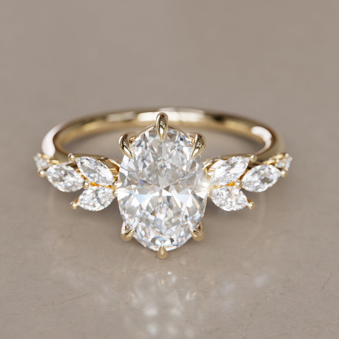 Calla Oval Lab Diamond Engagement Flower Ring Nature Inspired By Valley Rose