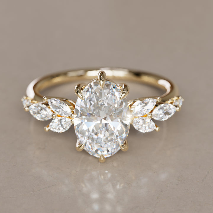 Calla Oval Lab Diamond Engagement Flower Ring Nature Inspired By Valley Rose