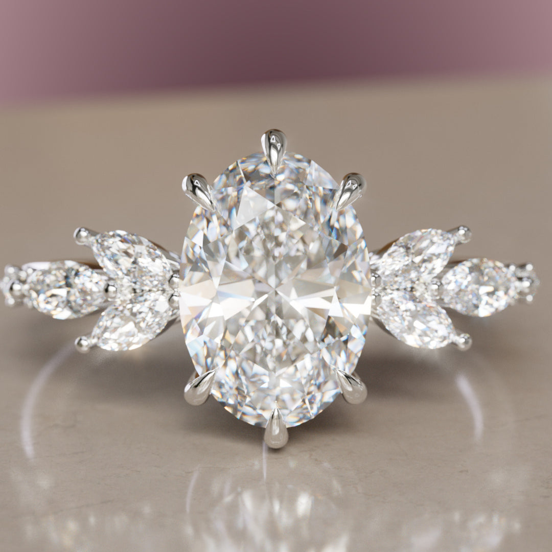 Calla Oval Lab Diamond Engagement Flower Ring Nature Inspired By Valley Rose
