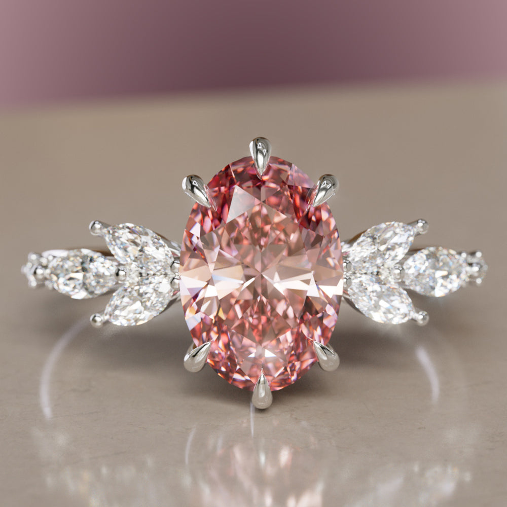 Flower Engagement Ring Nature Inspired with Pink Oval Cut Diamond By Valley Rose