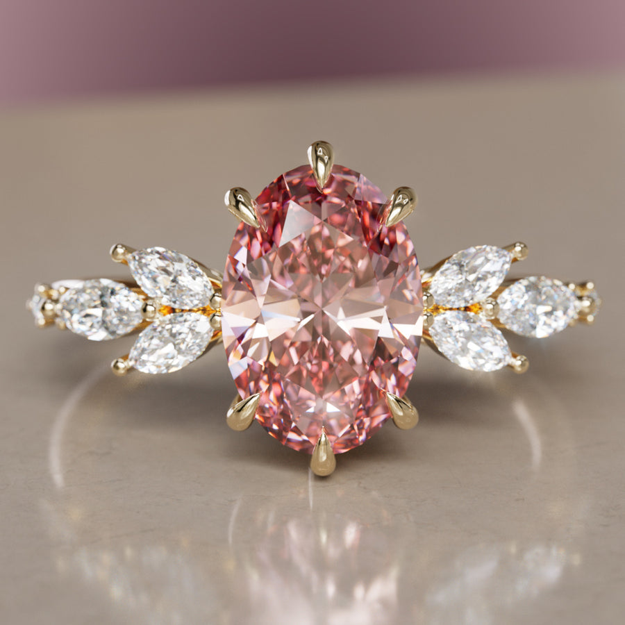 Flower Engagement Ring Nature Inspired with Pink Oval Cut Diamond By Valley Rose