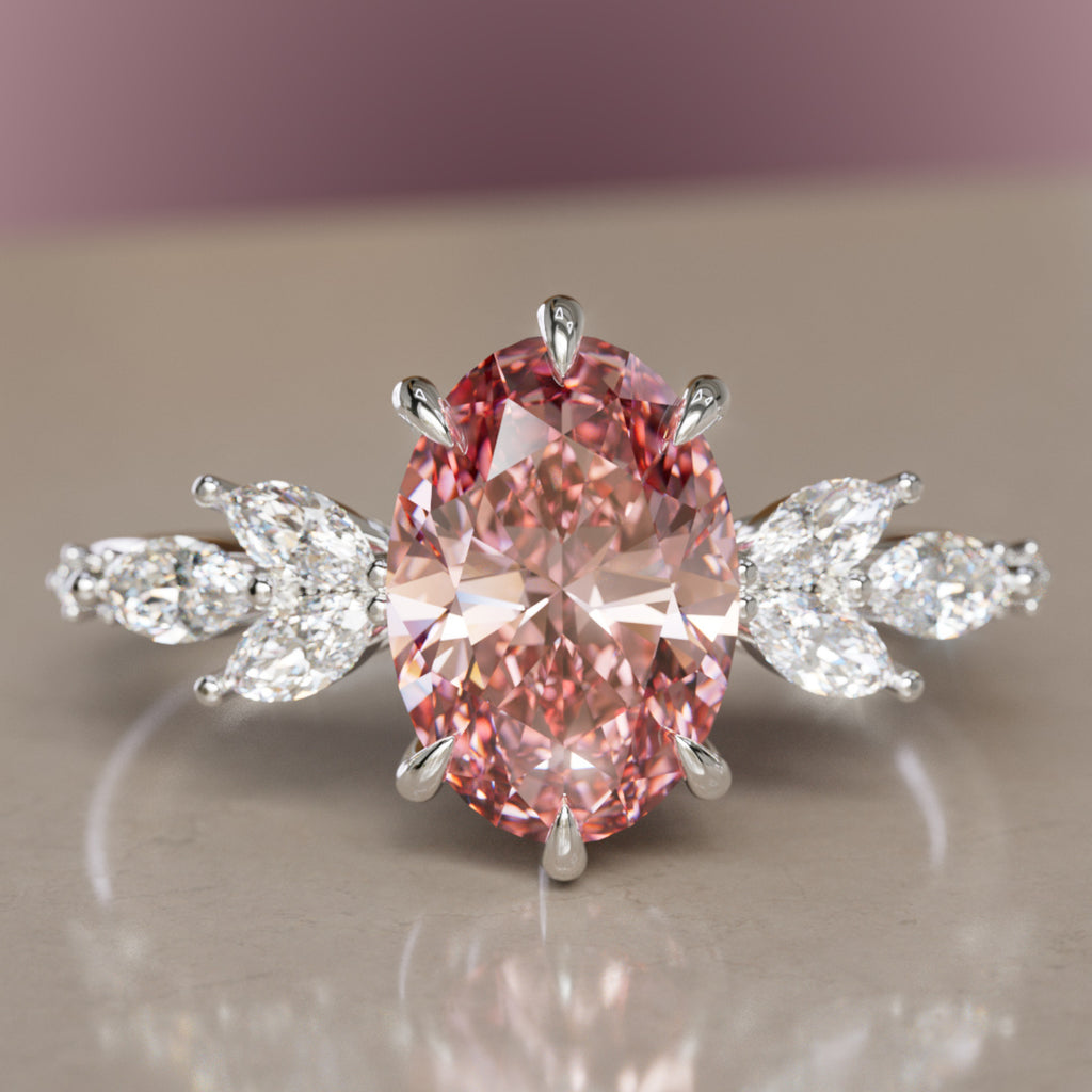 Calla Oval Pink Lab Diamond Engagement Flower Ring Nature Inspired By Valley Rose