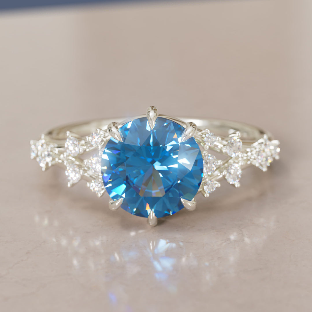 Callista Round Blue Sapphire Alternative Engagement Ring By Valley Rose