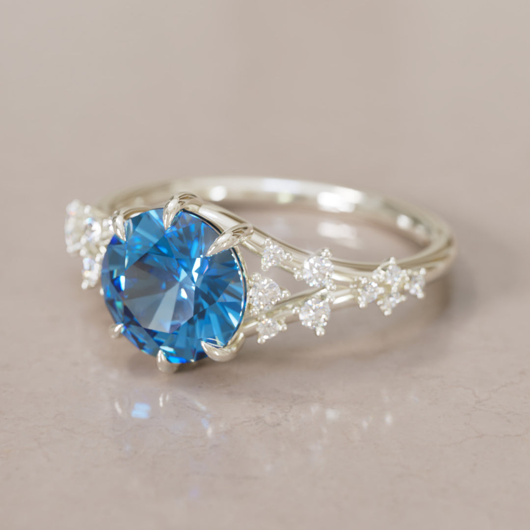 Callista Round Blue Sapphire Alternative Engagement Ring By Valley Rose