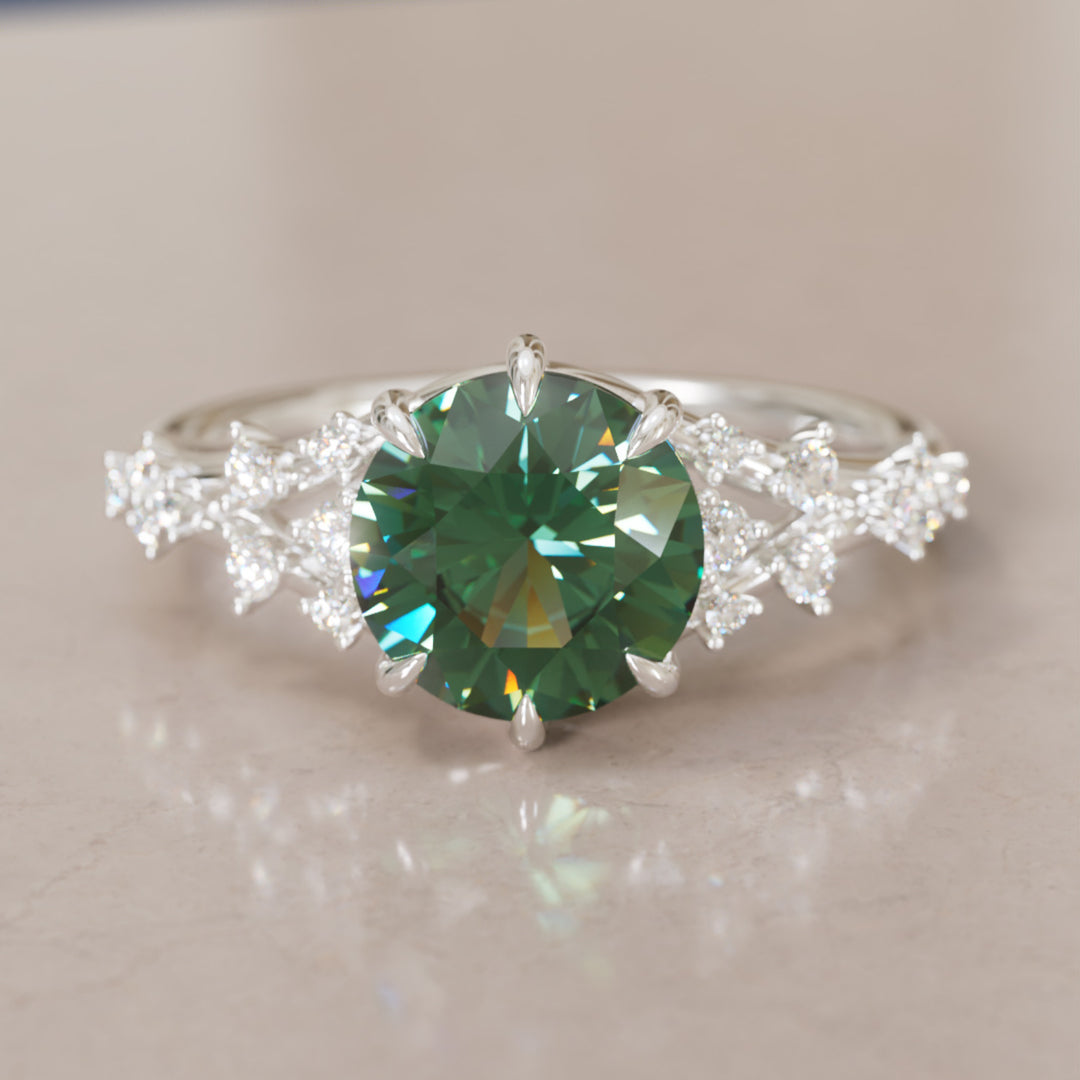 Callista Round Green Sapphire Alternative Engagement Ring By Valley Rose