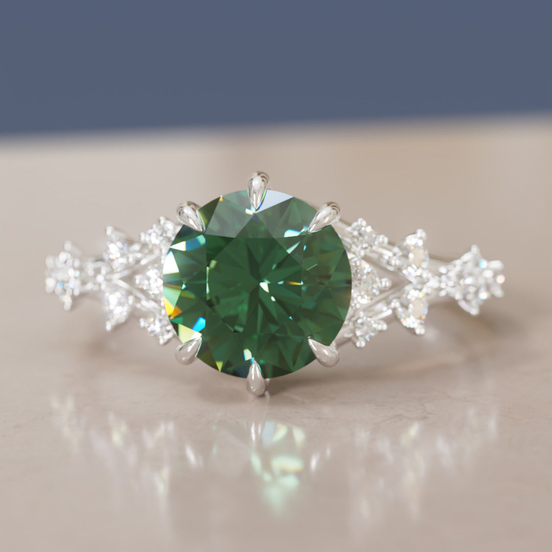 Callista Round Green Sapphire Alternative Engagement Ring By Valley Rose