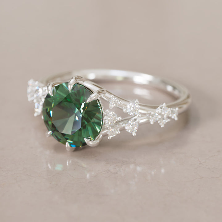 Callista Round Green Sapphire Alternative Engagement Ring By Valley Rose