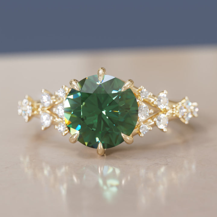 Callista Round Green Sapphire Alternative Engagement Ring By Valley Rose