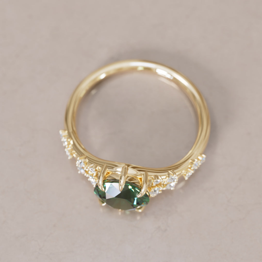 Callista Round Green Sapphire Alternative Engagement Ring By Valley Rose