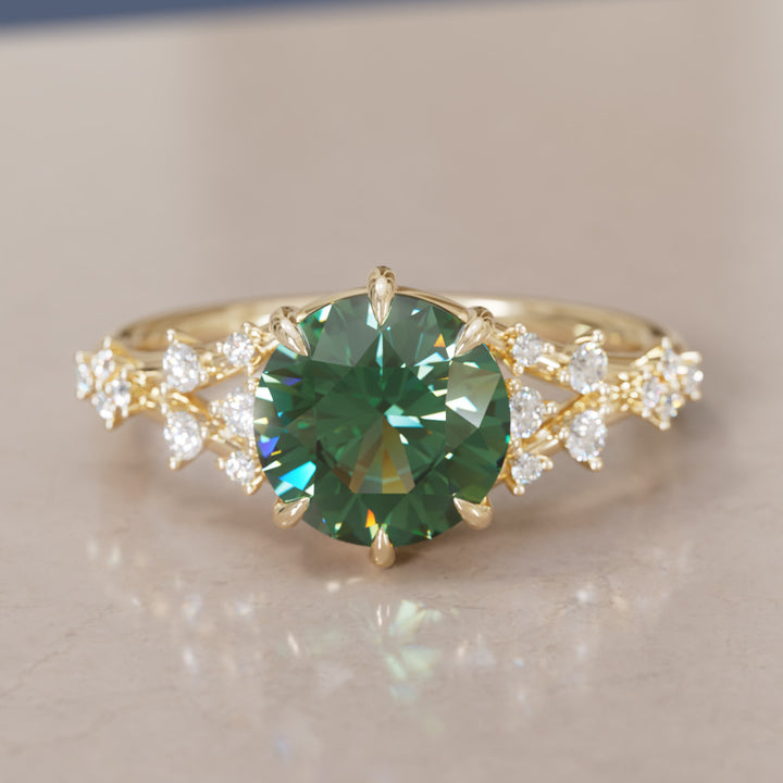 Callista Round Green Sapphire Alternative Engagement Ring By Valley Rose