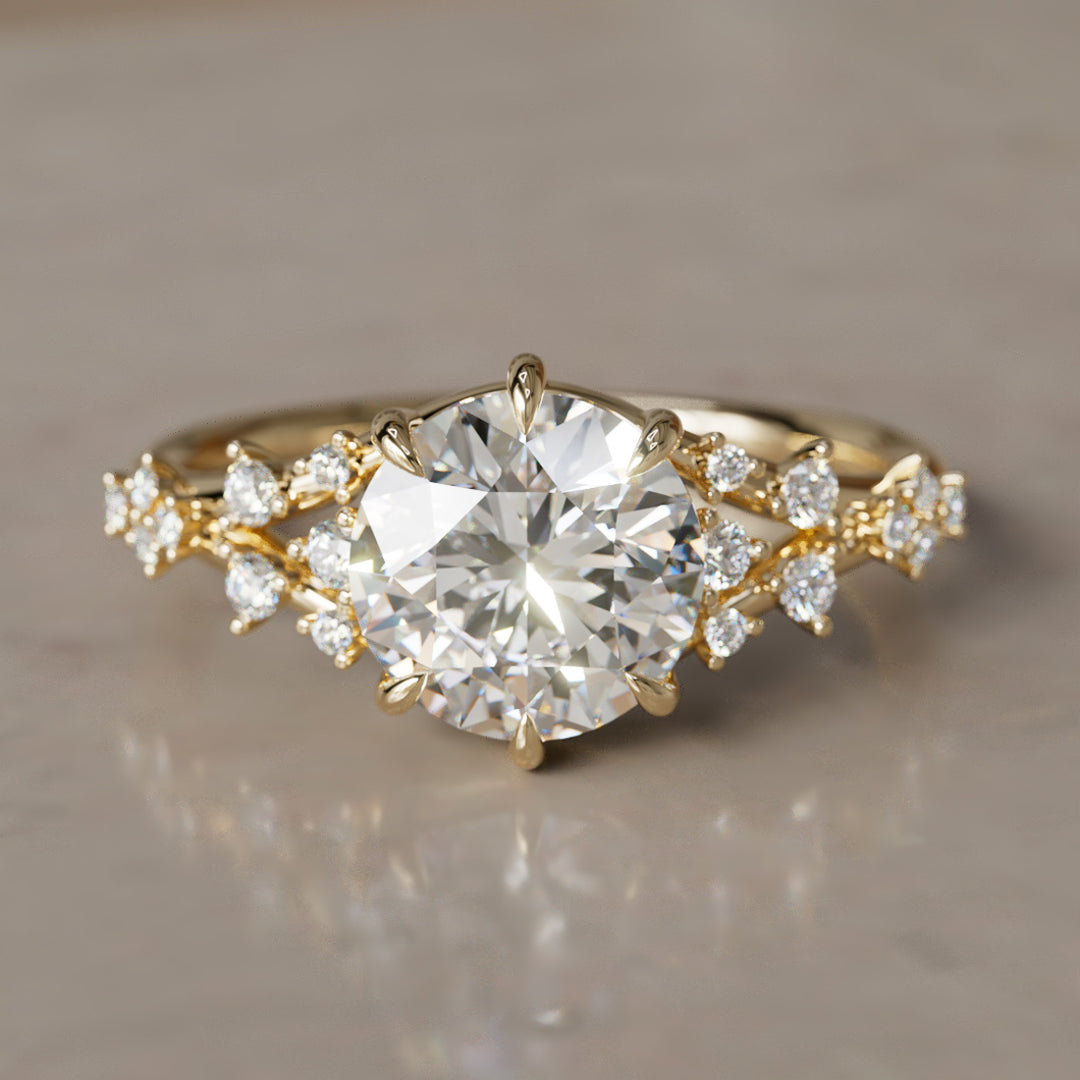 Callista Round Lab Diamond Unique Vintage Engagement Ring By Valley Rose