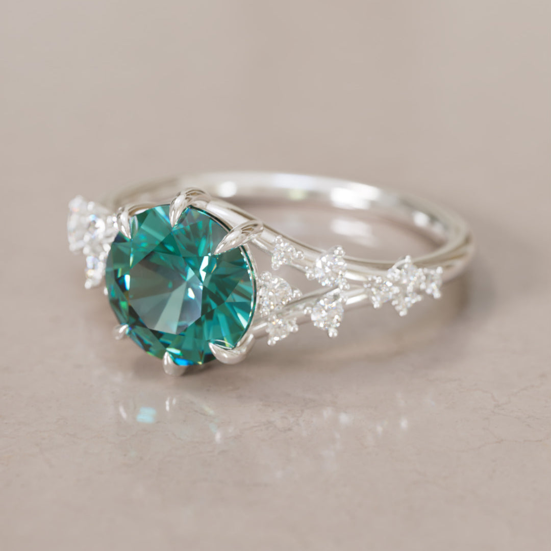 Callista Round Teal Sapphire Alternative Engagement Ring By Valley Rose