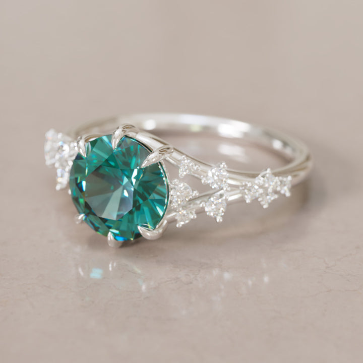 Callista Round Teal Sapphire Alternative Engagement Ring By Valley Rose