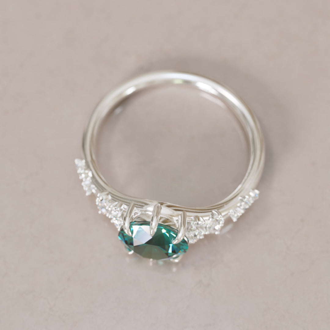 Callista Round Teal Sapphire Alternative Engagement Ring By Valley Rose