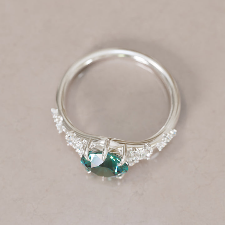 Callista Round Teal Sapphire Alternative Engagement Ring By Valley Rose
