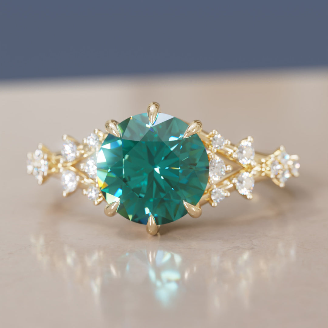 Callista Round Teal Sapphire Alternative Engagement Ring By Valley Rose