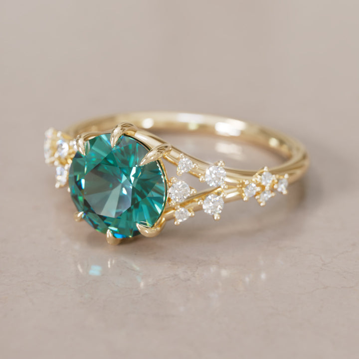 Callista Round Teal Sapphire Alternative Engagement Ring By Valley Rose