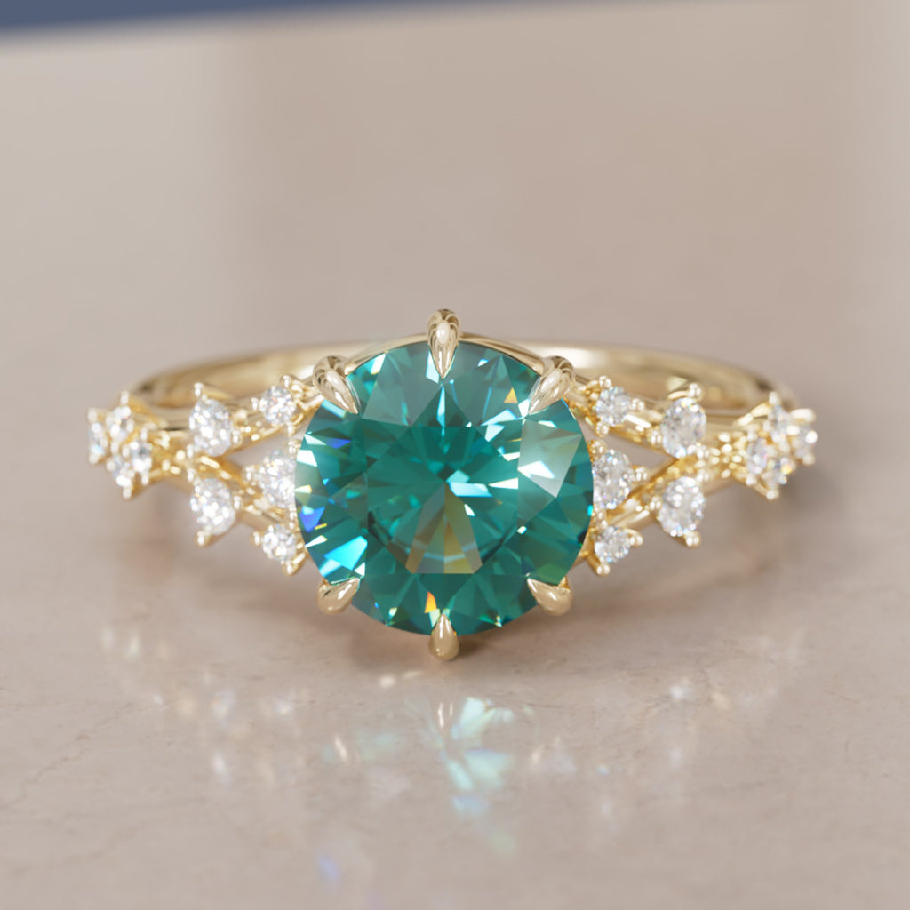 Callista Round Teal Sapphire Alternative Engagement Ring By Valley Rose