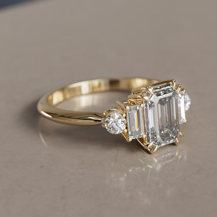 Modern Unique Engagement Ring with Emerald Cut Diamond By Valley Rose