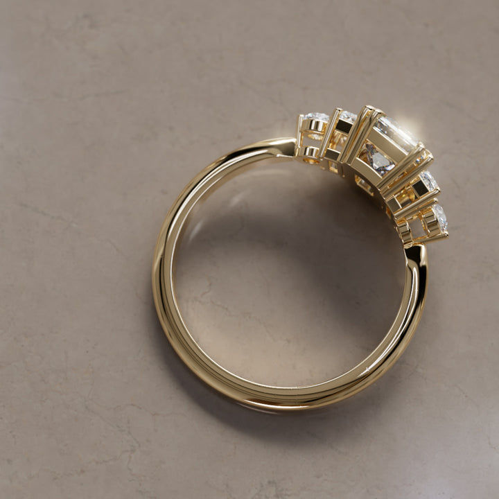 Modern Unique Engagement Ring with Emerald Cut Diamond By Valley Rose