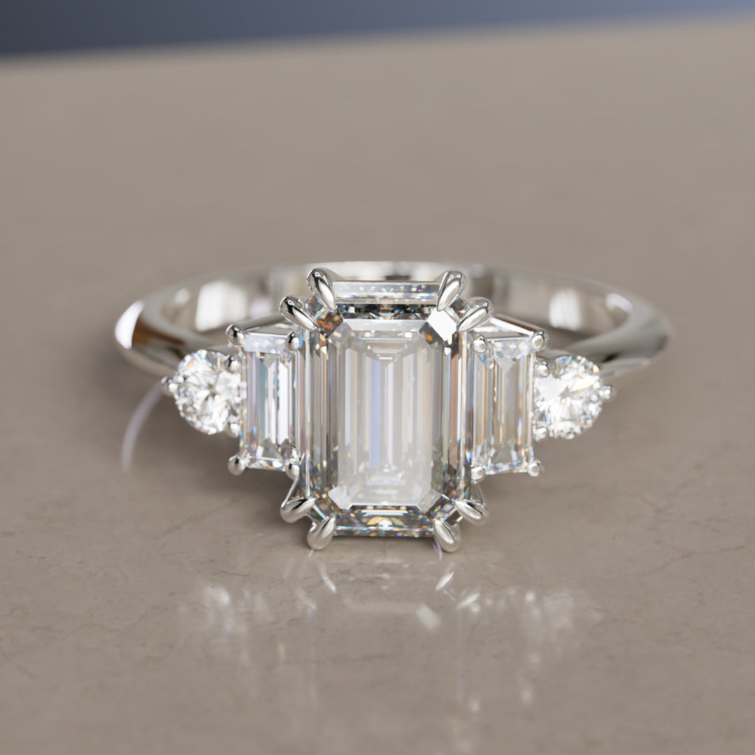 Modern Unique Engagement Ring with Emerald Cut Diamond By Valley Rose