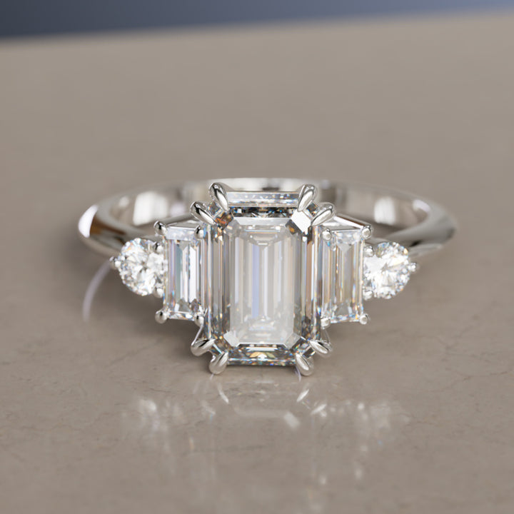 Modern Unique Engagement Ring with Emerald Cut Diamond By Valley Rose