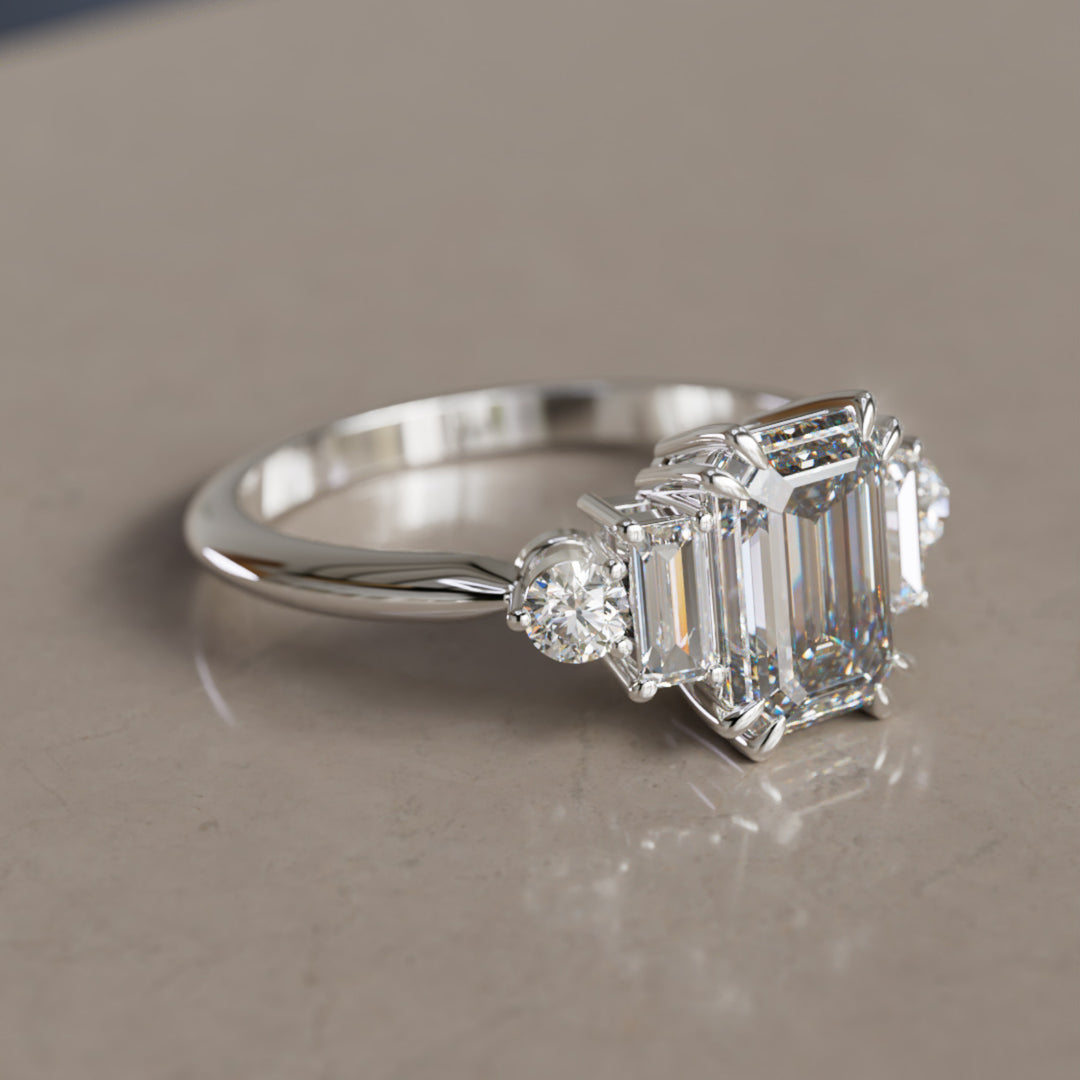 Modern Unique Engagement Ring with Emerald Cut Diamond By Valley Rose
