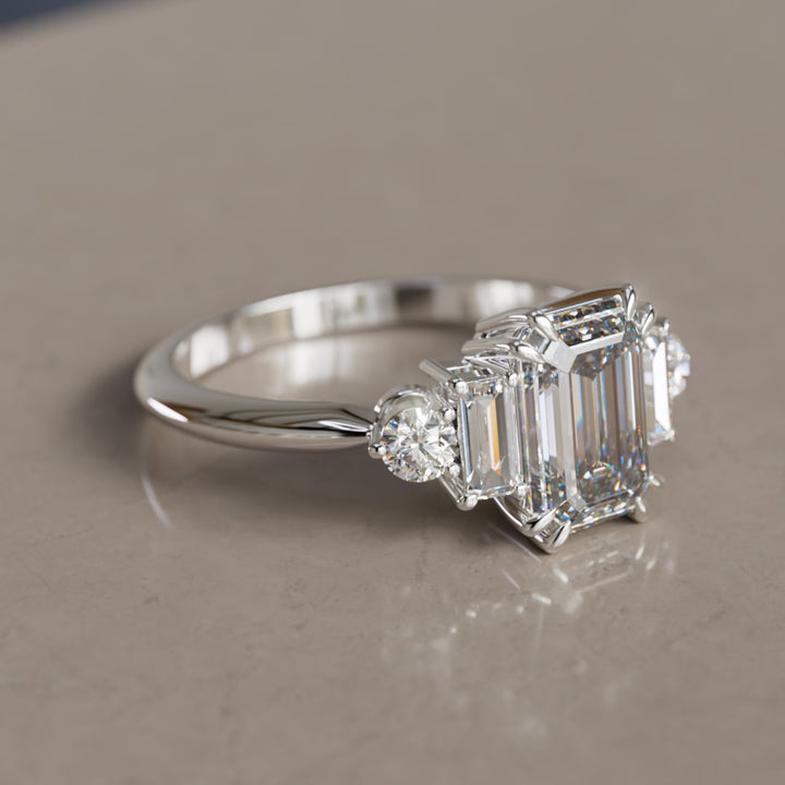 Modern Unique Engagement Ring with Emerald Cut Diamond By Valley Rose