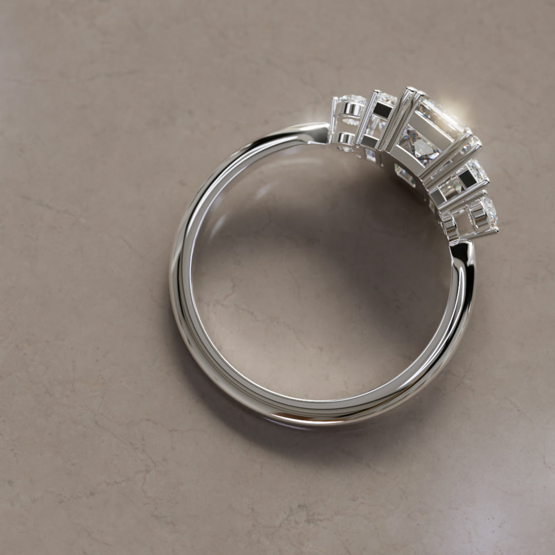 Modern Unique Engagement Ring with Emerald Cut Diamond By Valley Rose